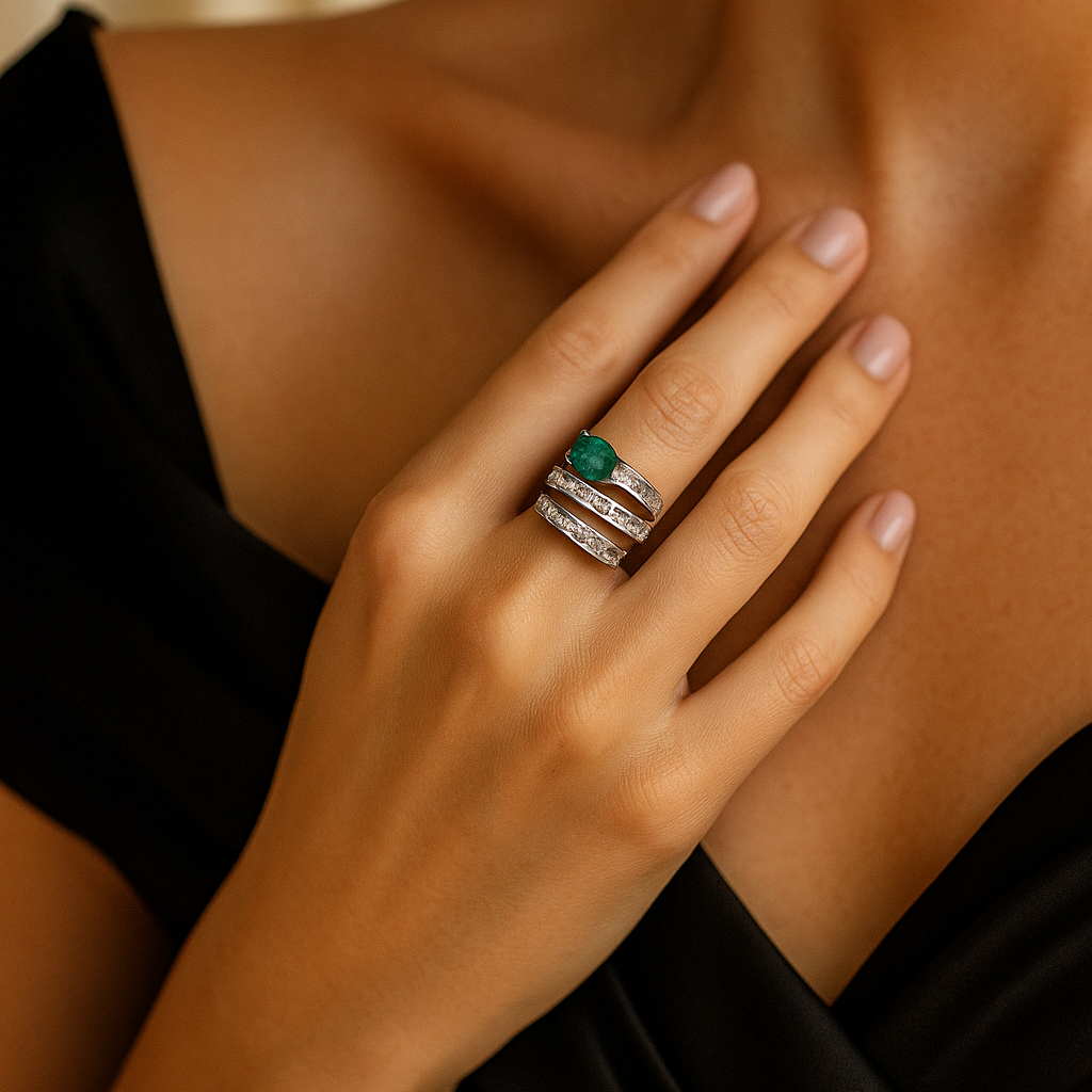 Twist of Elegance: Emerald & Diamond Spiral Ring