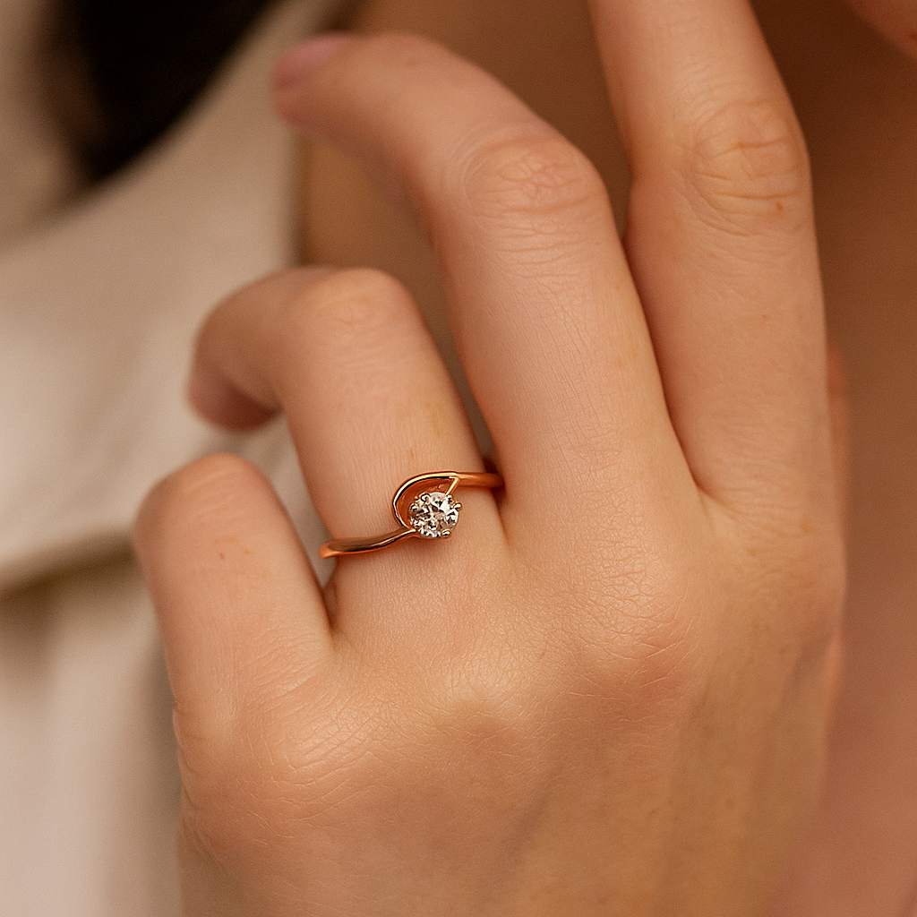 Twist Solitaire Diamond Ring in Rose Gold