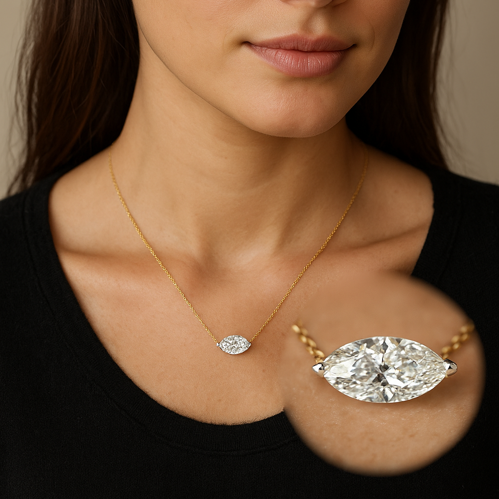Elegant 1 Ct Marquise Diamond Pendant with Gold Chain