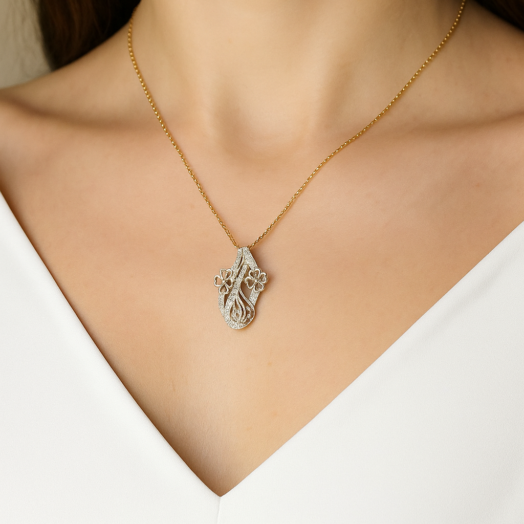 Elegant Diamond Floral Pendant with Gold Chain