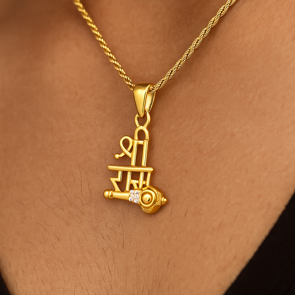 Gentlemen's Draft Elegant Men’s Gold Pendant with ‘Shree Ram’ Inscription