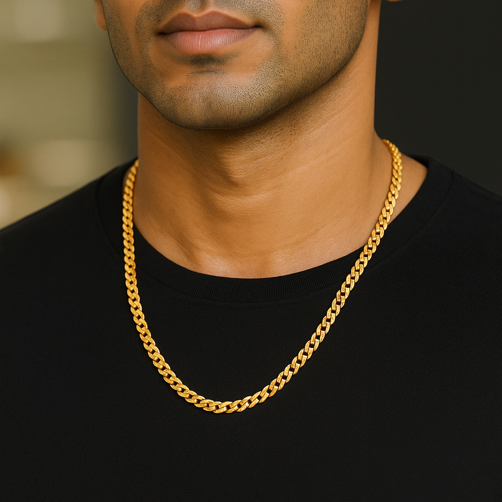 Gentlemen's Draft Men’s 22K Yellow Gold Chain – 19 inch, Sleek Cuban Link Design