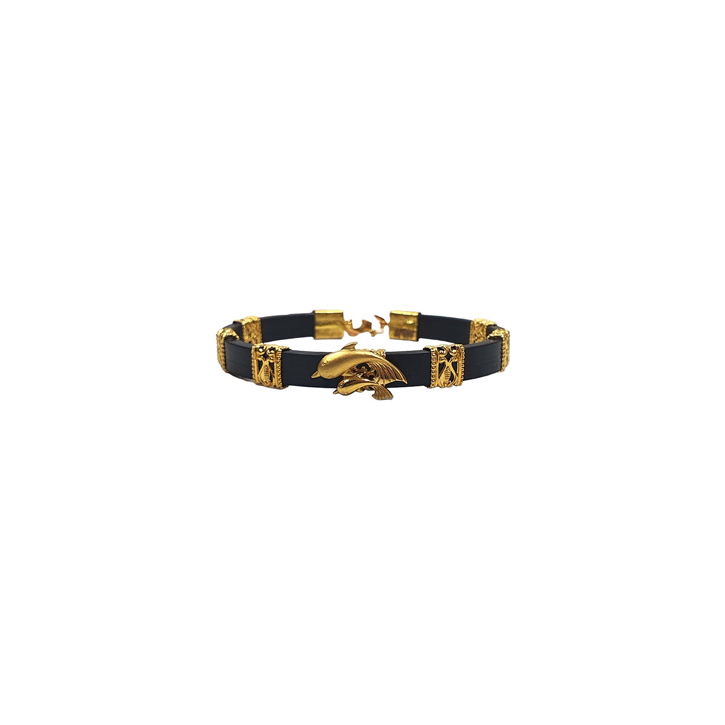 Gentlemen's Draft Classic Black and Gold Men’s Bracelet with Dolphin Charm