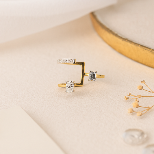 Open Design Diamond Ring with Twin Diamond Charms