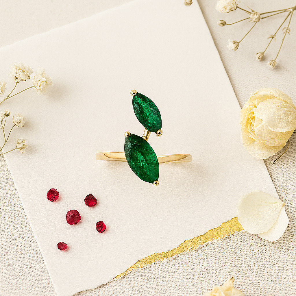 Twin Marquise Cut Emerald Ring