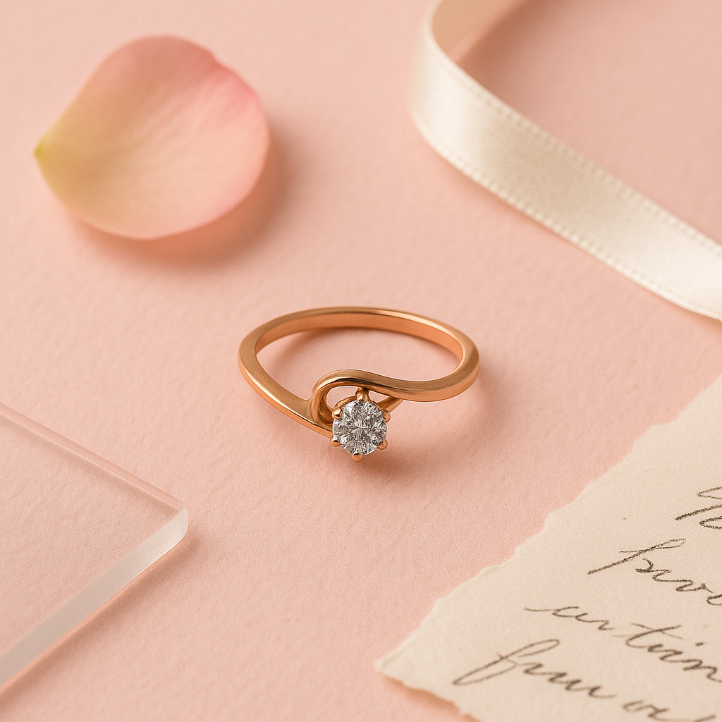 Twist Solitaire Diamond Ring in Rose Gold