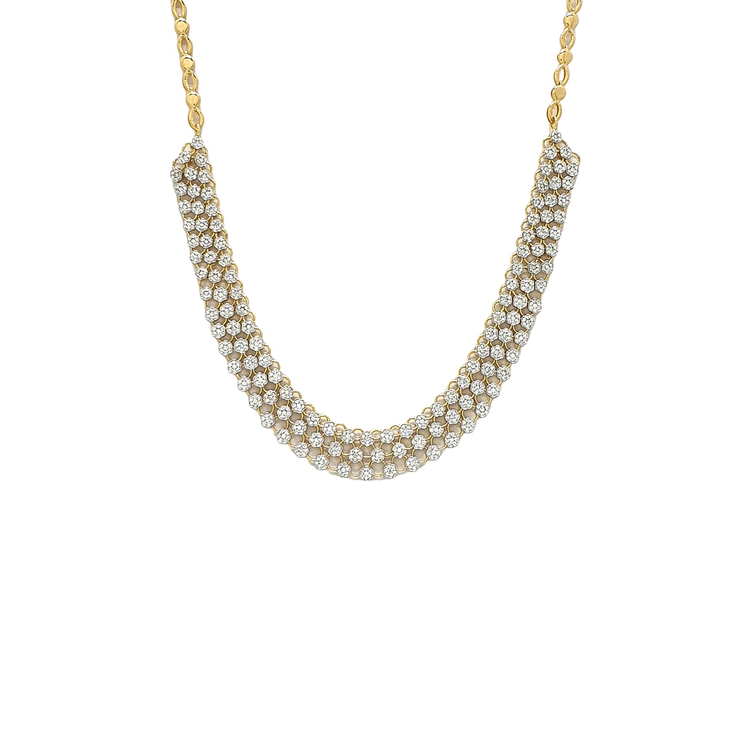 Elegant 3-Line Diamond Necklace in 14K Yellow Gold