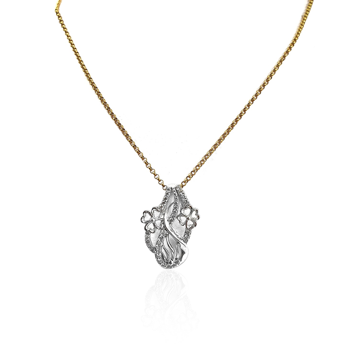 Elegant Diamond Floral Pendant with Gold Chain