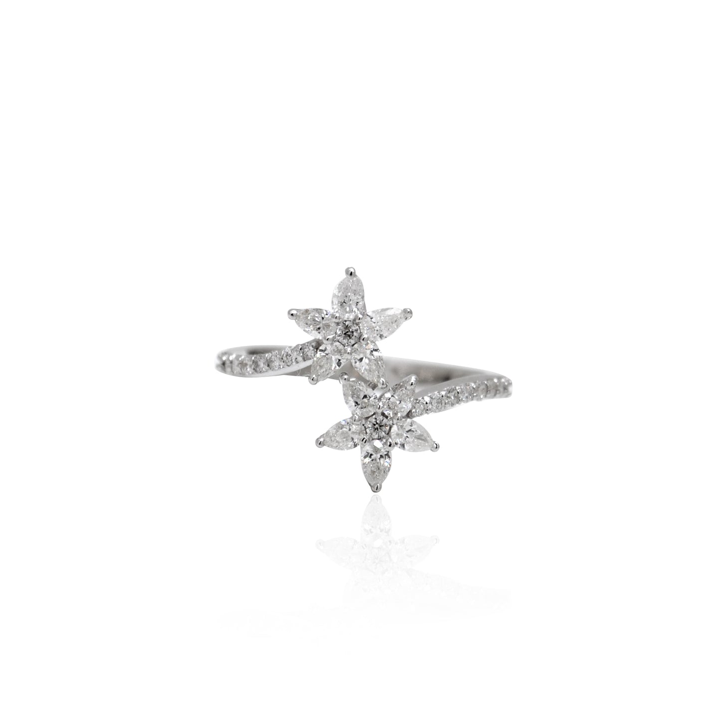 parkling Diamond Twin Bloom Ring in White Gold