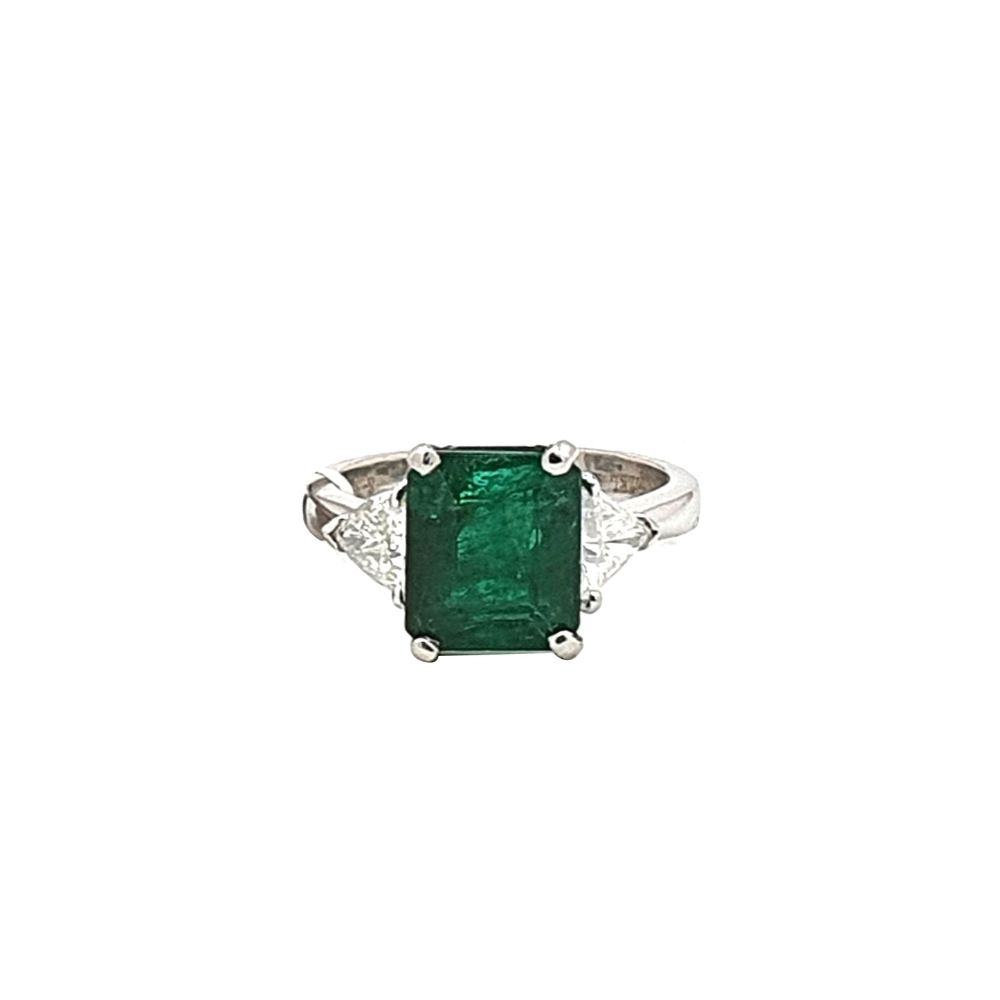 Classic Emerald Cut Emerald Ring with Trillion Diamond Sides