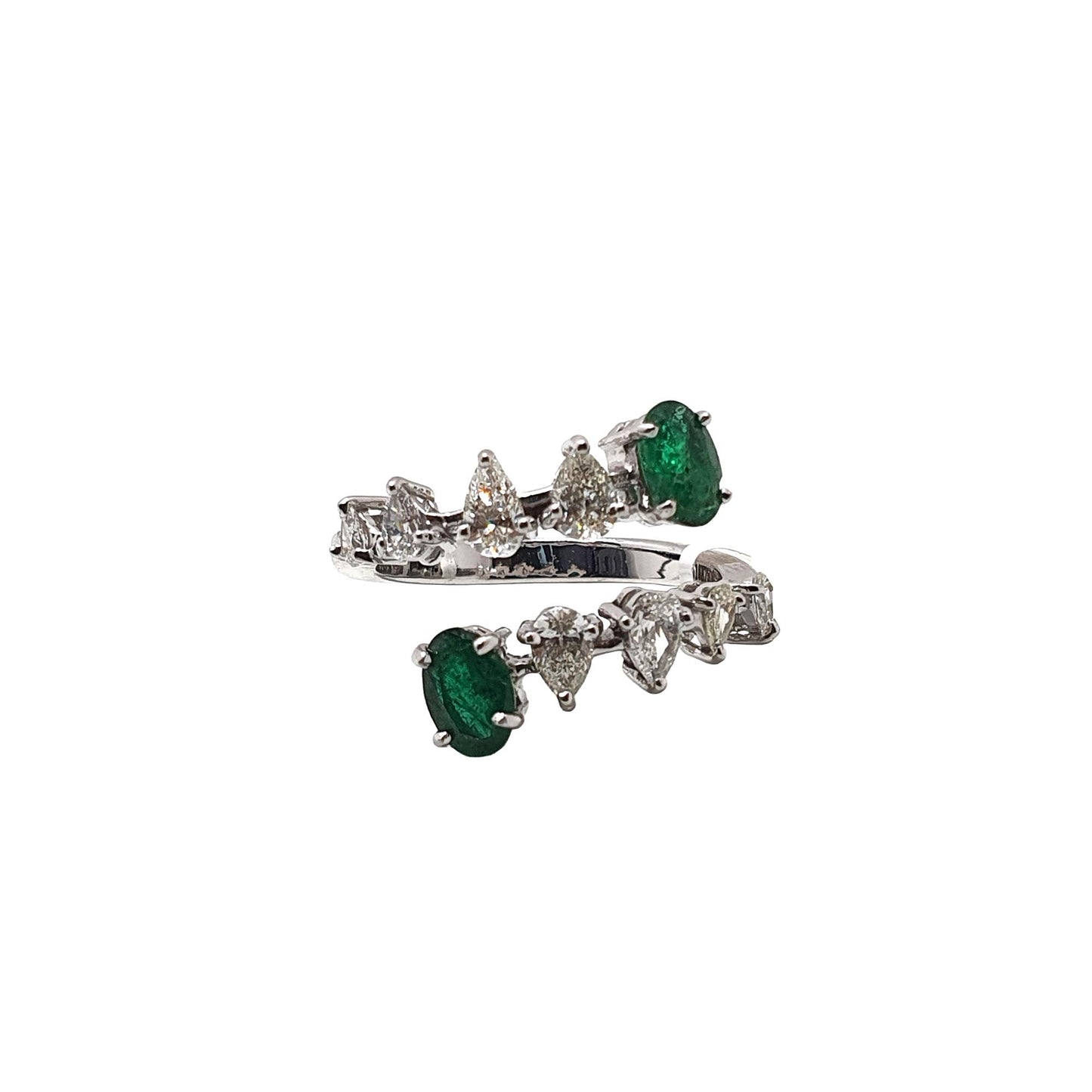 Elegant Spiral Diamond & Emerald Ring