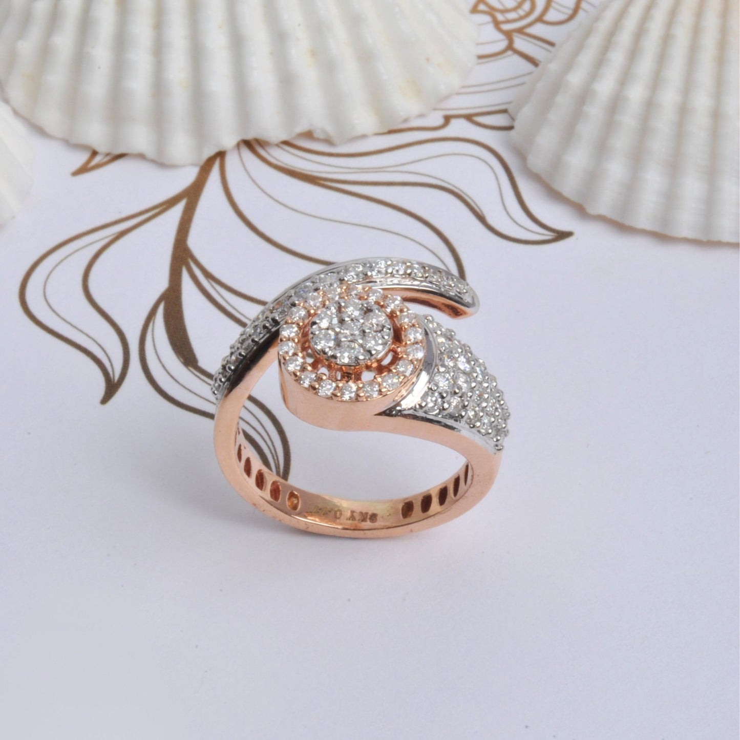 Exquisite 14K Rose Gold Ring with Brilliant-Cut Natural Diamonds