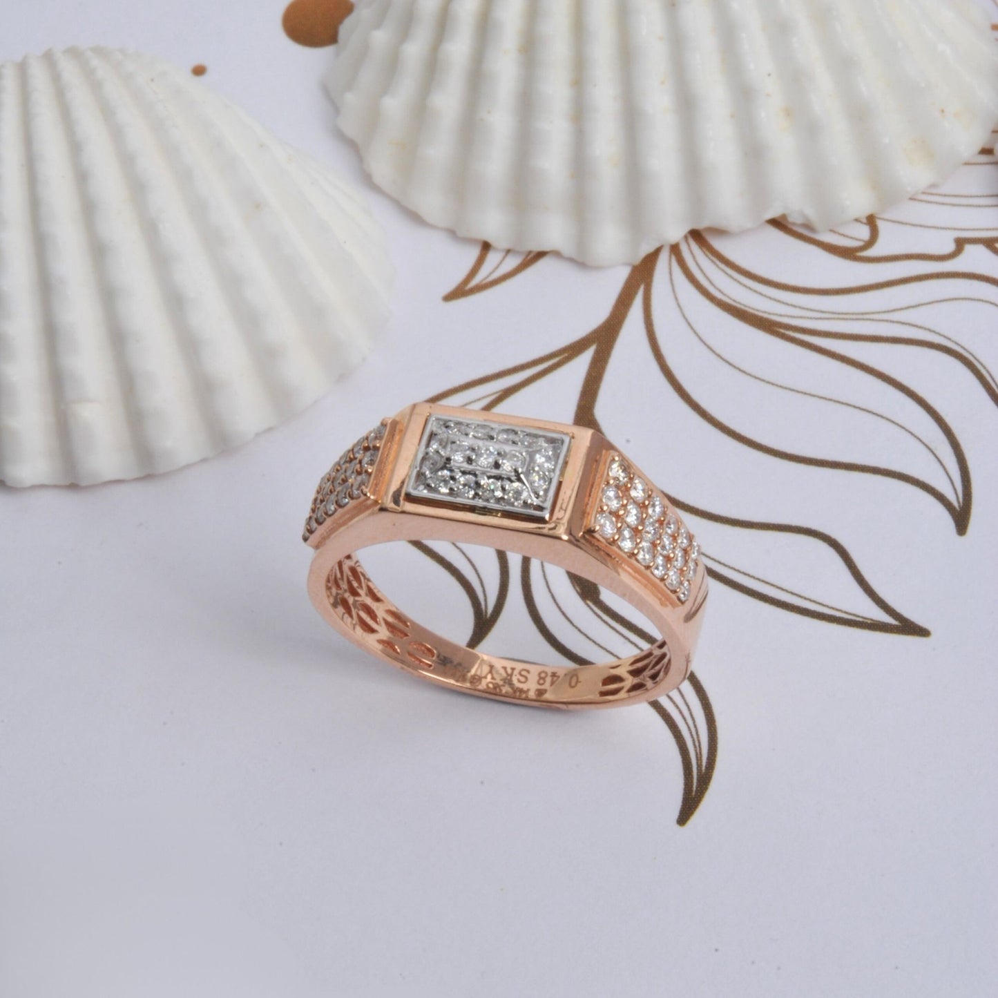 Gentlemen's Draft Classic 14K Rose Gold Ring with Sparkling Natural Diamonds