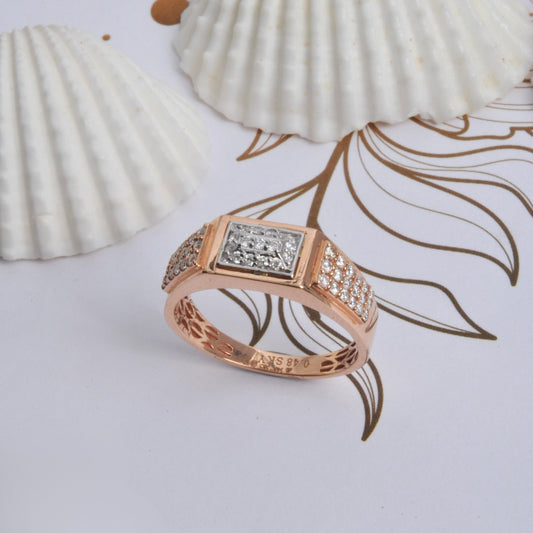 Gentlemen's Draft Classic 14K Rose Gold Ring with Sparkling Natural Diamonds