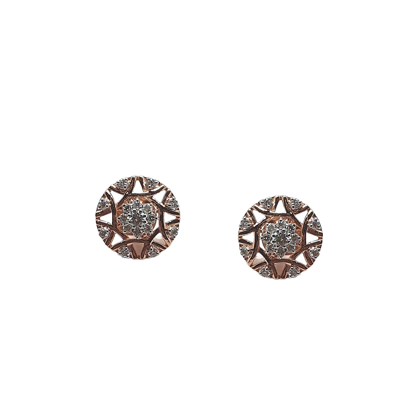 Sparkling Diamond Stud Earring with Gold Lattice Design
