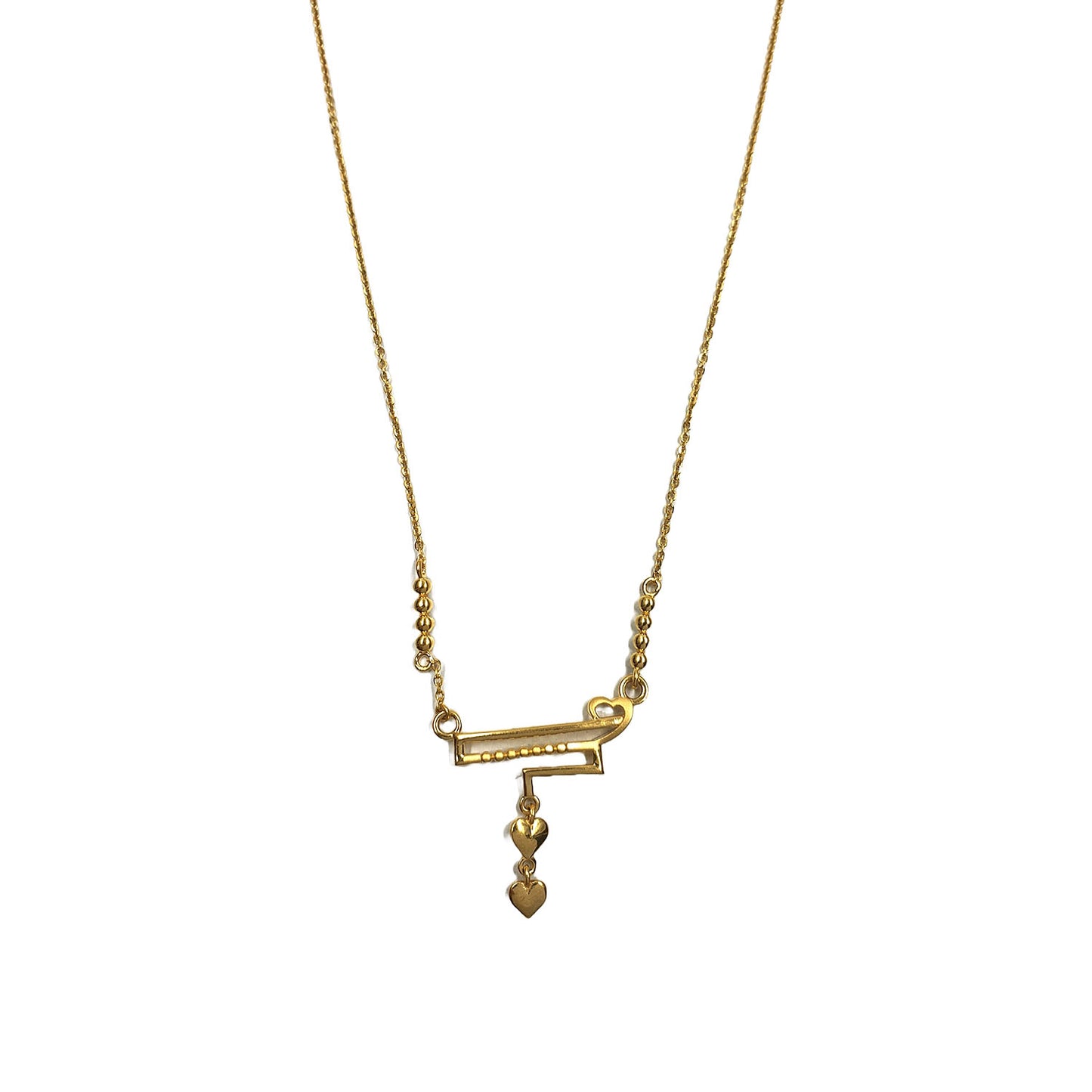 Elegant 22K Yellow Gold Pendant Chain with Dual Heart Drops