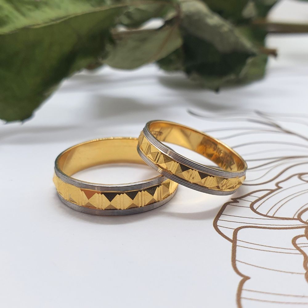 Geometric Dual-Tone Couple Band Ring