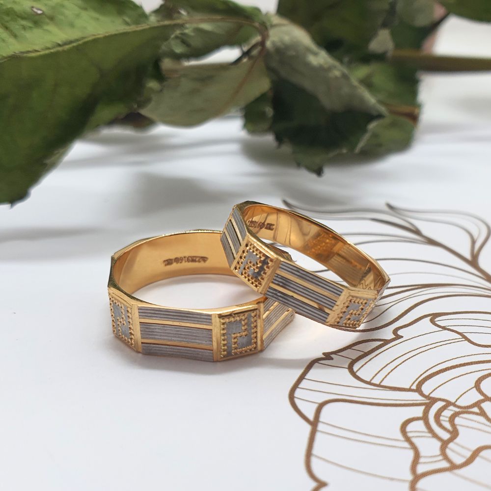 Geometric Textured Wedding Rings for Modern Love