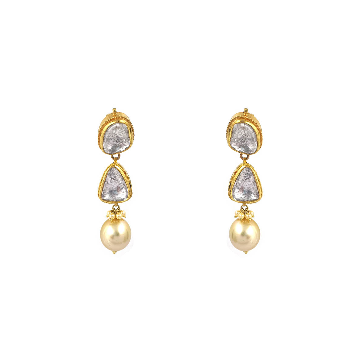 Classic Polki Earring With Drop Pearl Stone