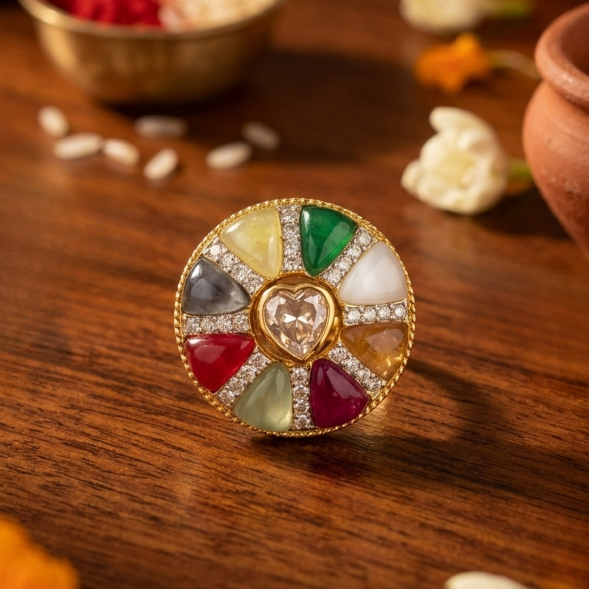 Navratna Heart Radiance Ring