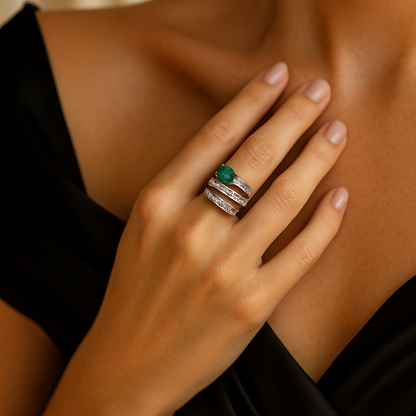 Twist of Elegance: Emerald & Diamond Spiral Ring