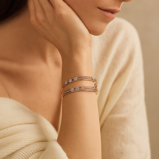 Glamorous 3.73 Ct Diamond Bangles in Rose Gold