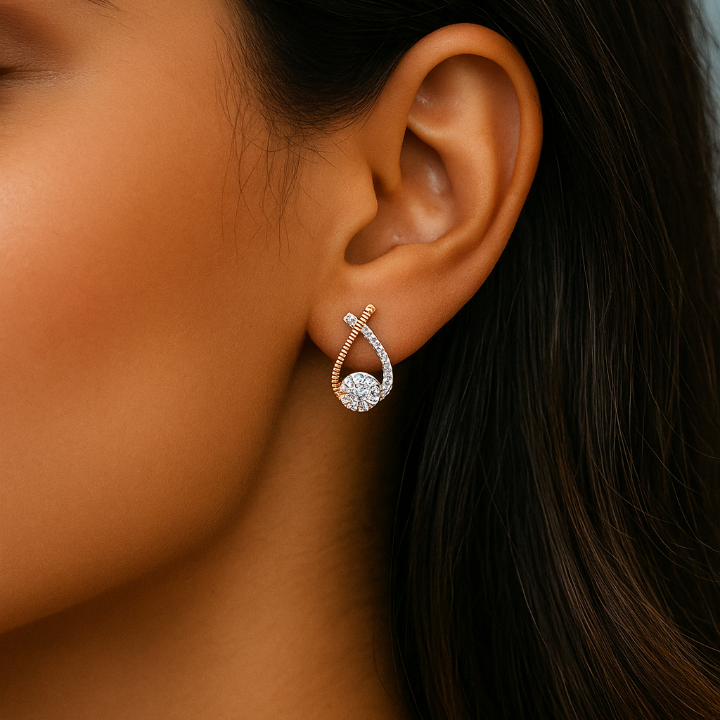 Elegant Diamond and Rose Gold Teardrop Stud Earring