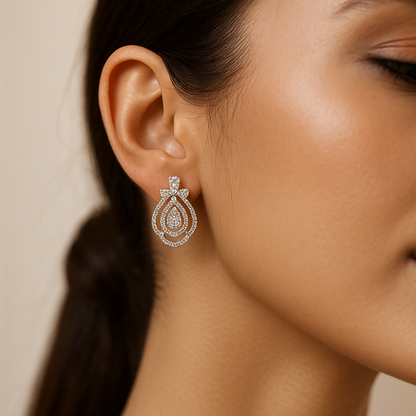 Charming Teardrop Diamond Stud Earring with Intricate Detailing
