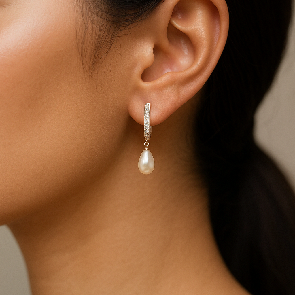 Elegant Pearl Drop Earring with Diamond-Studded Hoop