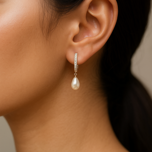 Elegant Pearl Drop Earring with Diamond-Studded Hoop