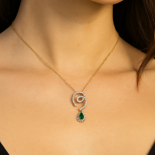 Diamond Pendant with Sparkling Diamonds and Emerald Drop