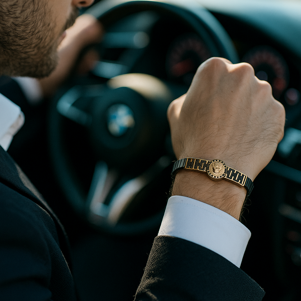 Gentlemen's Draft Luxury Men’s Leather Bracelet with Gold Accents