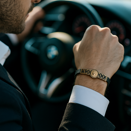 Gentlemen's Draft Luxury Men’s Leather Bracelet with Gold Accents