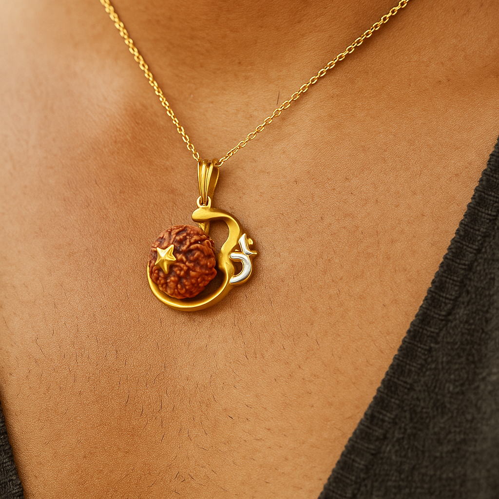 Gentlemen's Draft Traditional Gold Rudraksha Pendant with Om Symbol