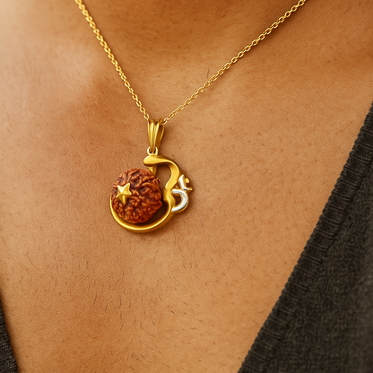 Gentlemen's Draft Traditional Gold Rudraksha Pendant with Om Symbol