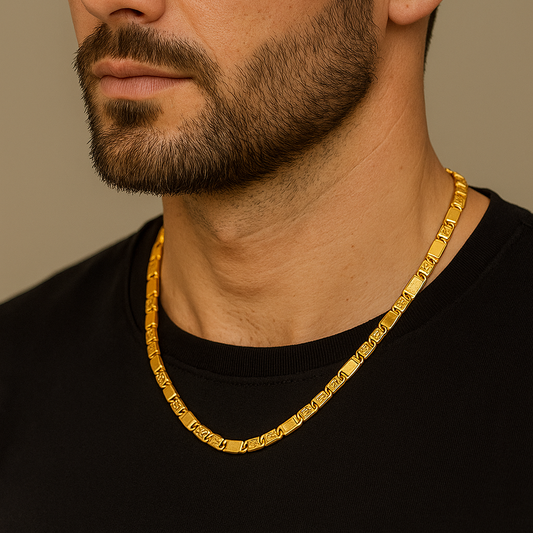 Gentlemen's Draft Men’s 22K Yellow Gold Chain – Engraved Box Link Design