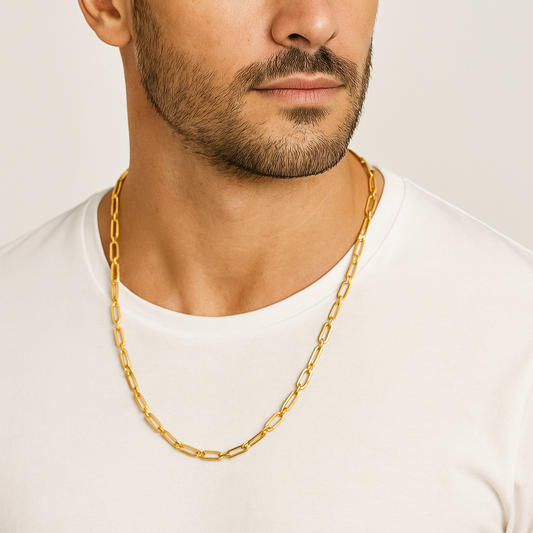 Elegant Men’s Gold Chain with Rectangular Links