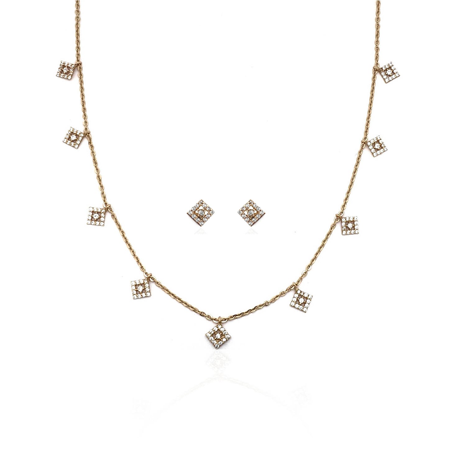 Aceline Italian Gold Necklace In Rhombus Drooped Style