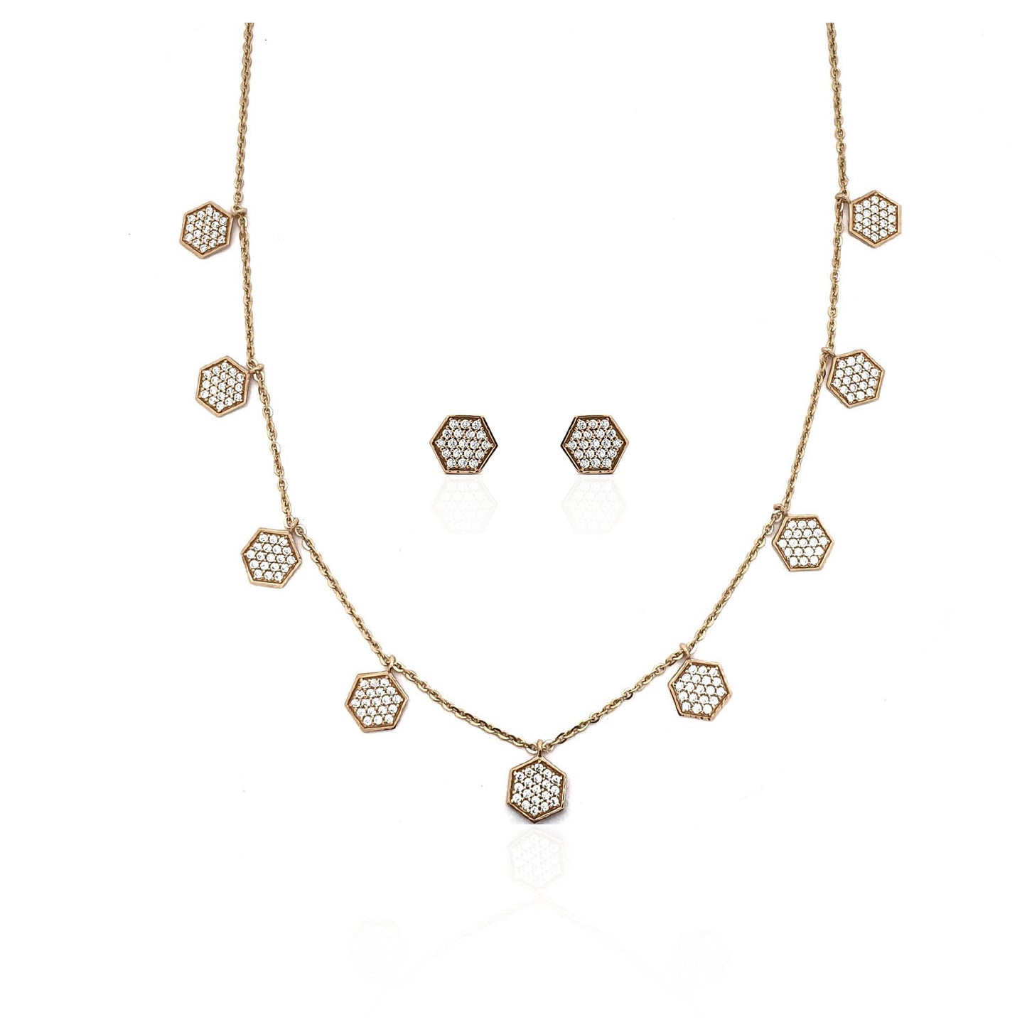 Abella Italian Gold Necklace In Hexagon Drooped Style