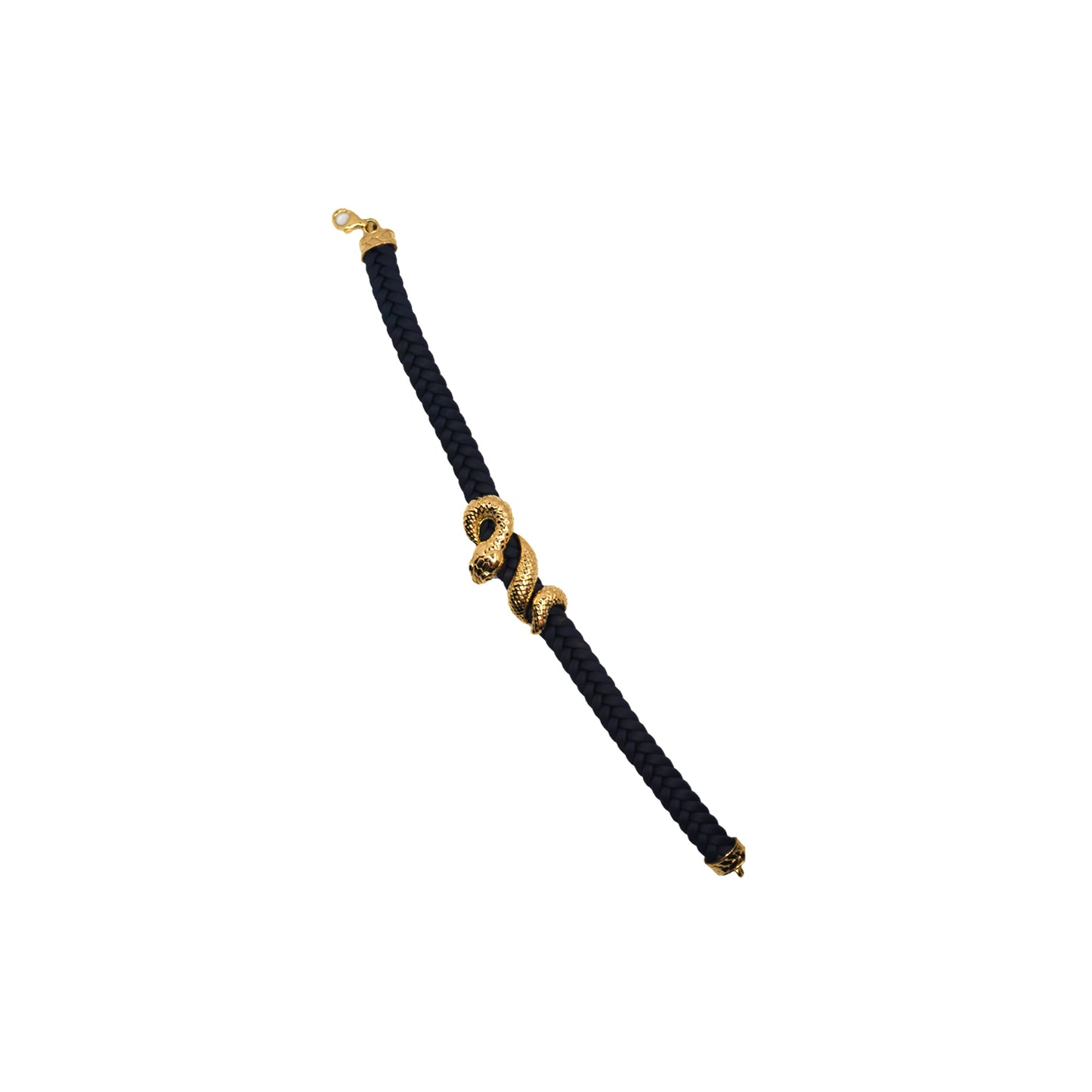 Gentlemen's Draft Men’s Black Braided Bracelet with Gold Snake Design