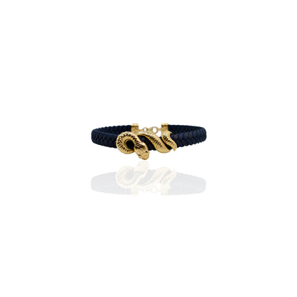 Gentlemen's Draft Men’s Black Braided Bracelet with Gold Snake Design