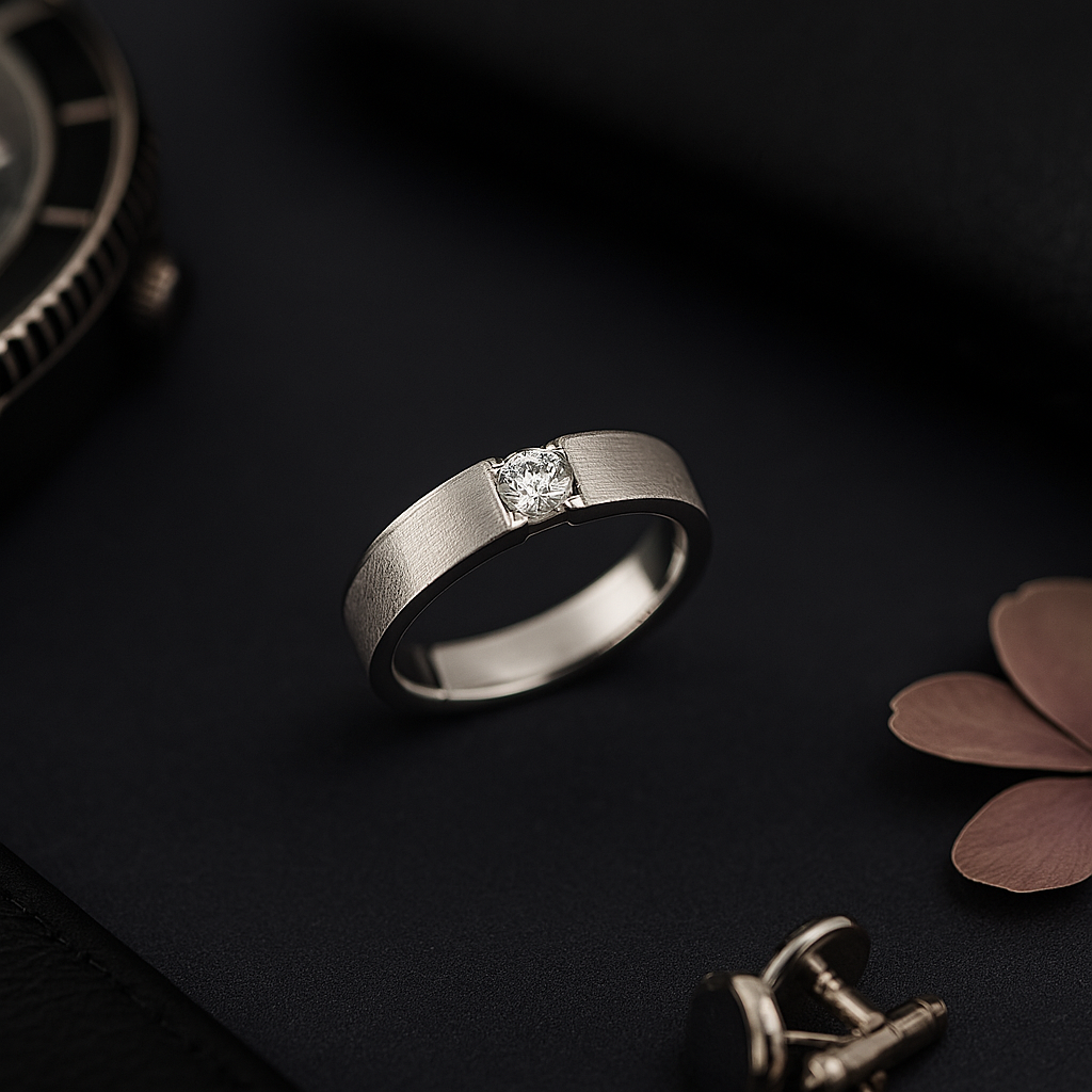 Gentlemen's Draft Bold Platinum Solitaire Ring with 0.51 Ct Diamond