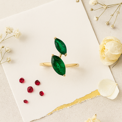 Twin Marquise Cut Emerald Ring