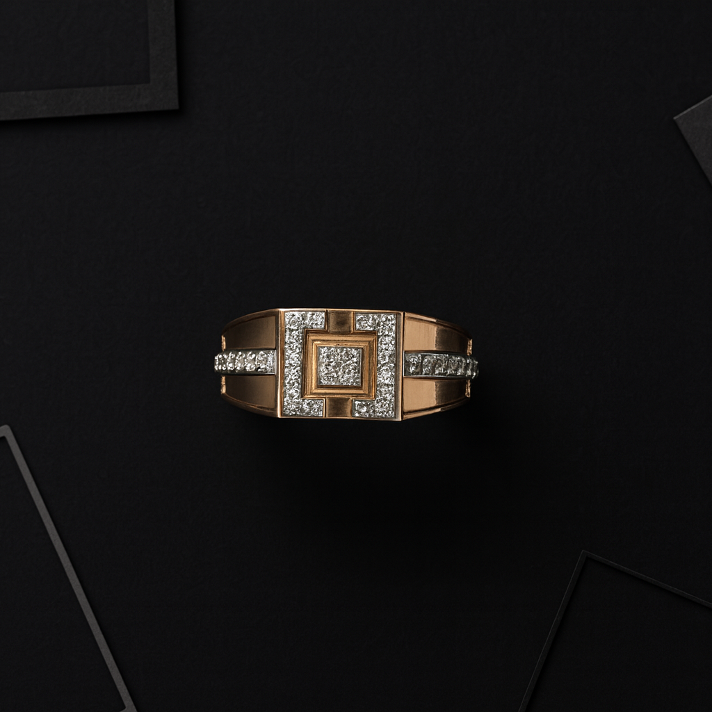 Gentlemen's Draft Elegant Square Pattern Diamond Ring in 14K Rose Gold