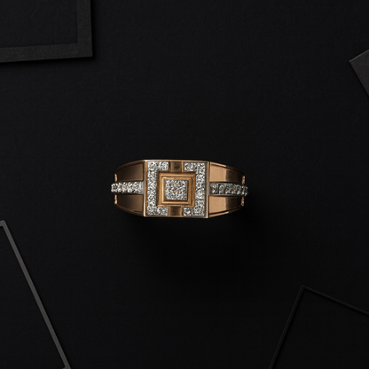 Gentlemen's Draft Elegant Square Pattern Diamond Ring in 14K Rose Gold