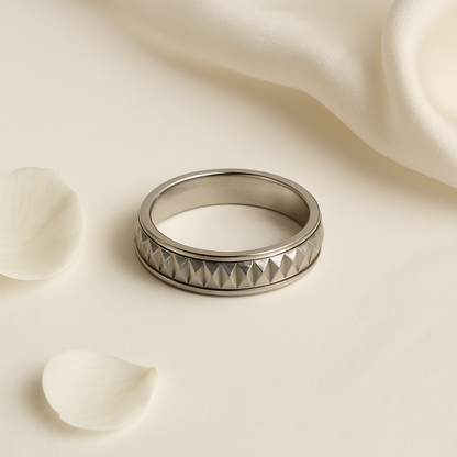 Textured Platinum Men’s Ring with Bold Geometric Finish