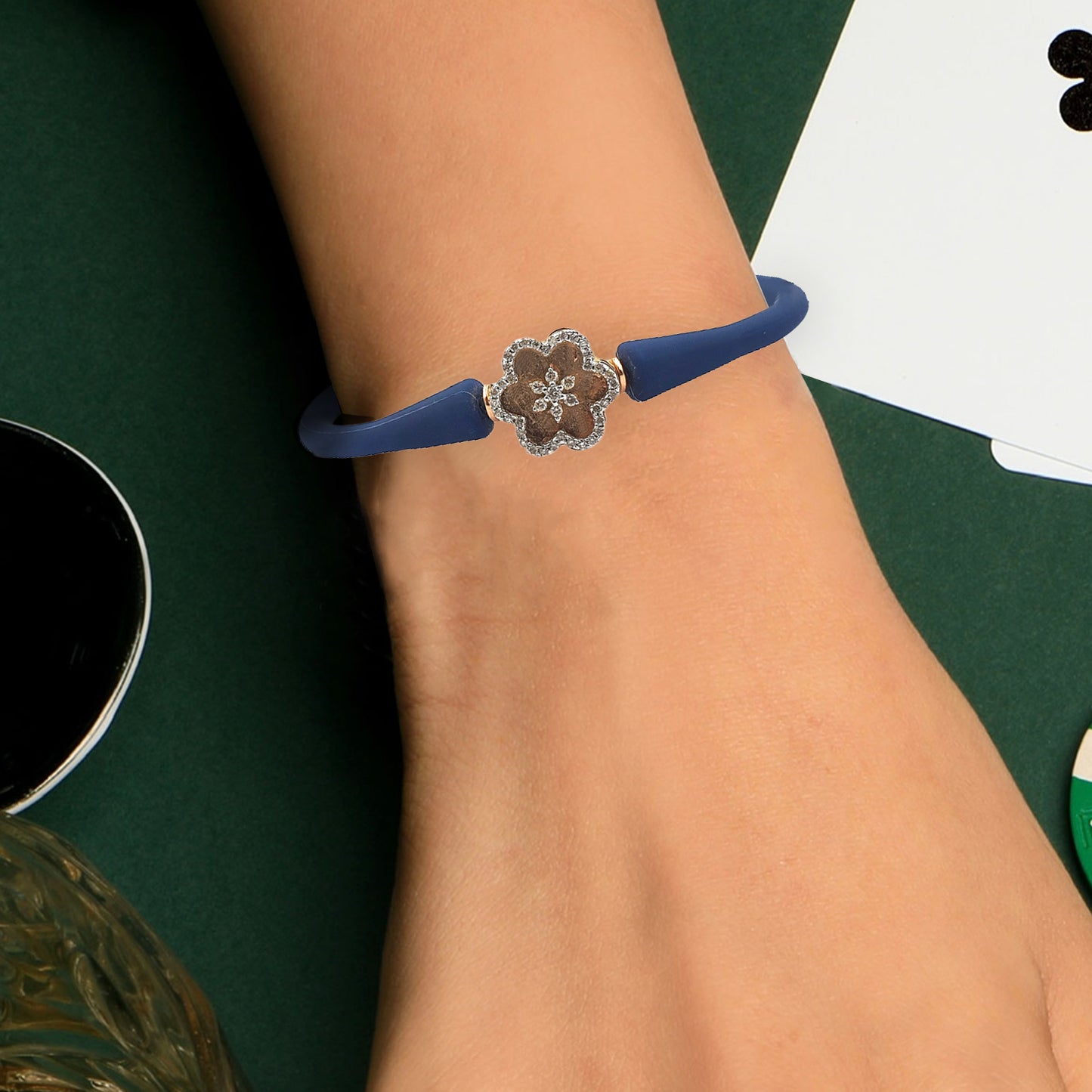 Quorra Floral Shape Diamond Leather Bracelet