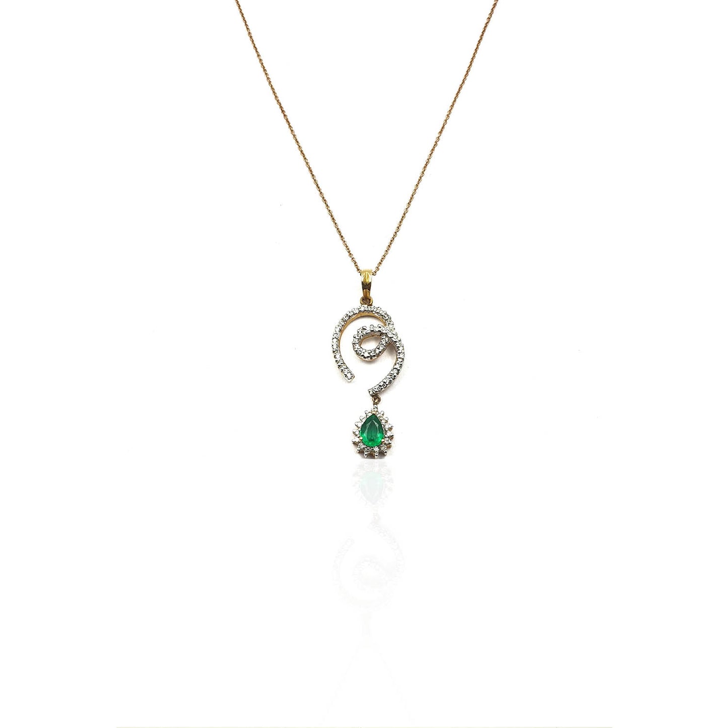 Diamond Pendant with Sparkling Diamonds and Emerald Drop