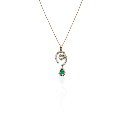 Diamond Pendant with Sparkling Diamonds and Emerald Drop