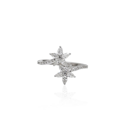 parkling Diamond Twin Bloom Ring in White Gold